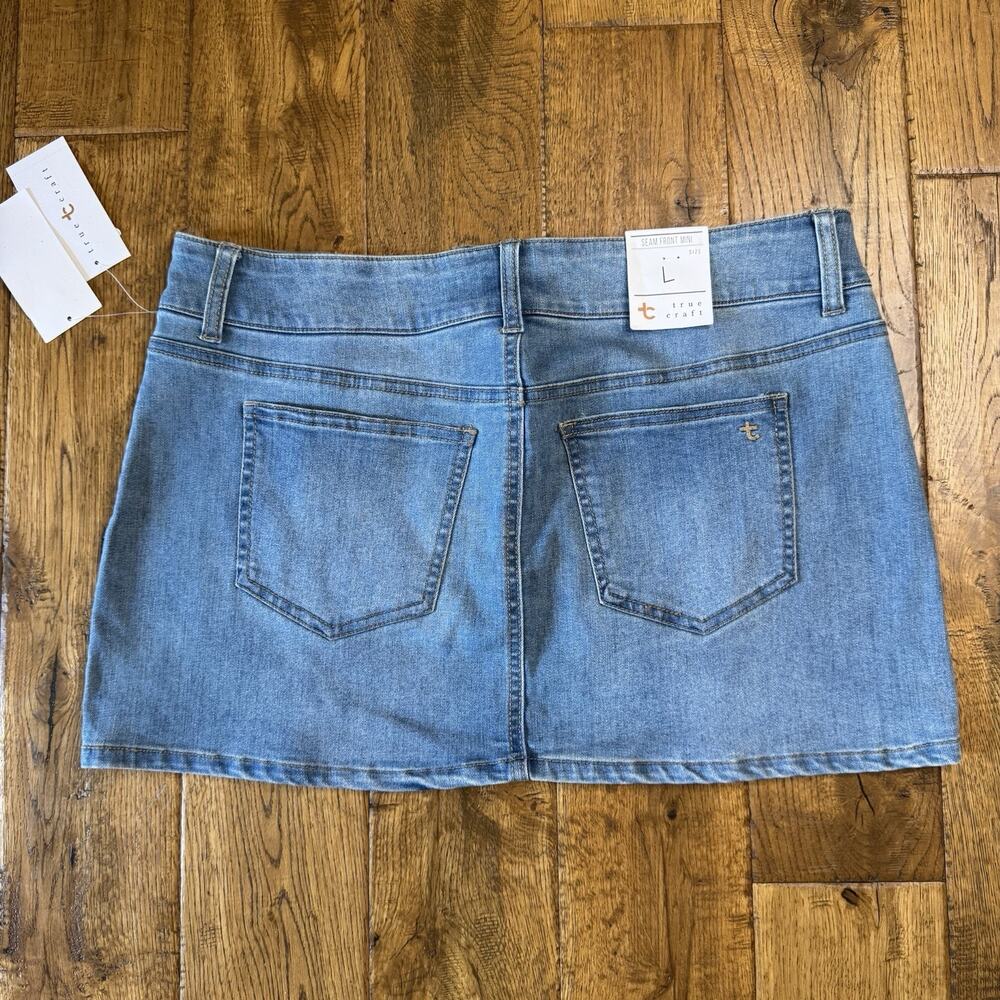 True Craft Denim Seam Front Mini Skirt Y2K Med Wash Womens Sz L NWT - Picture 6 of 6